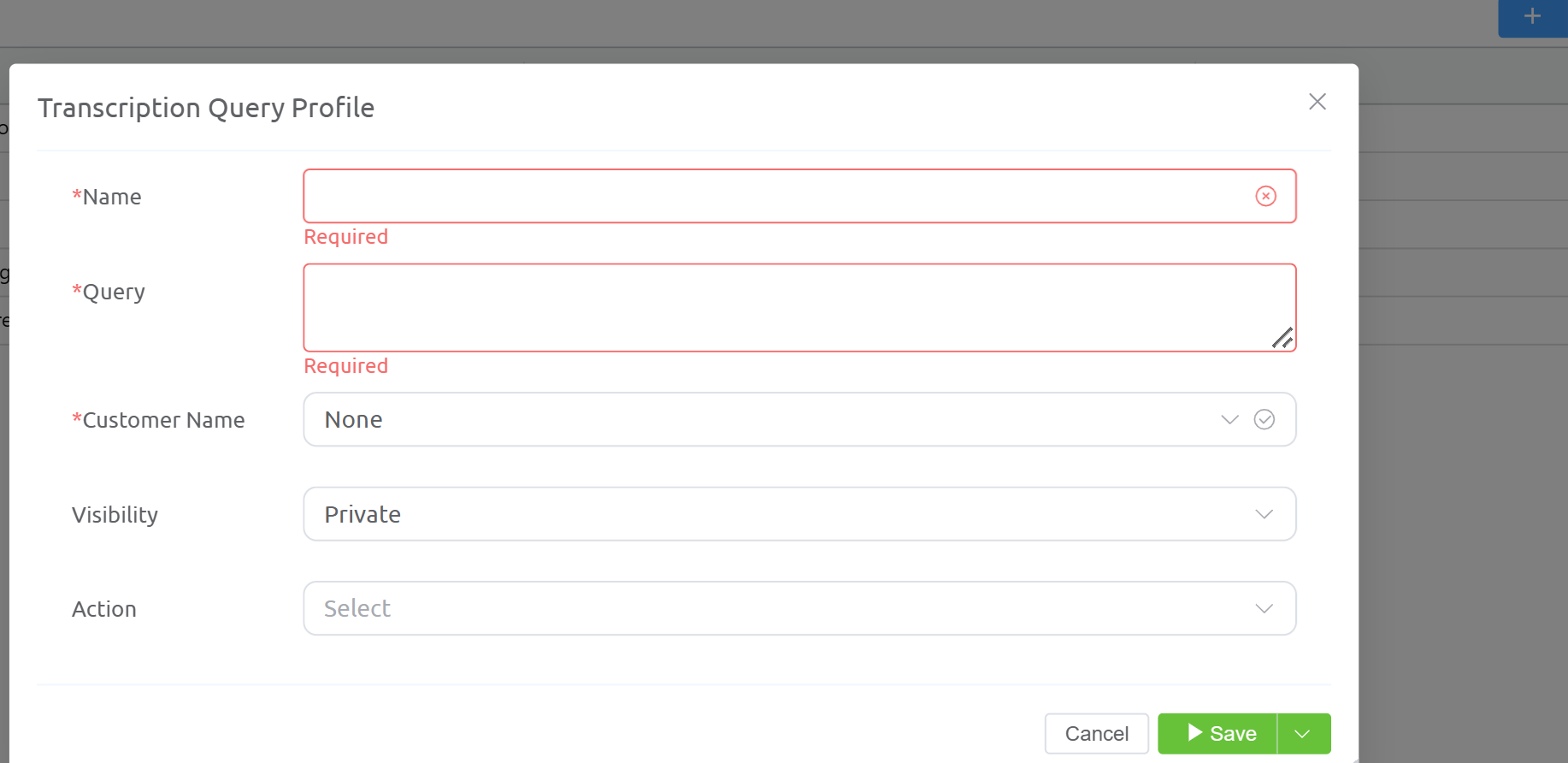 Transcription Query Profile form